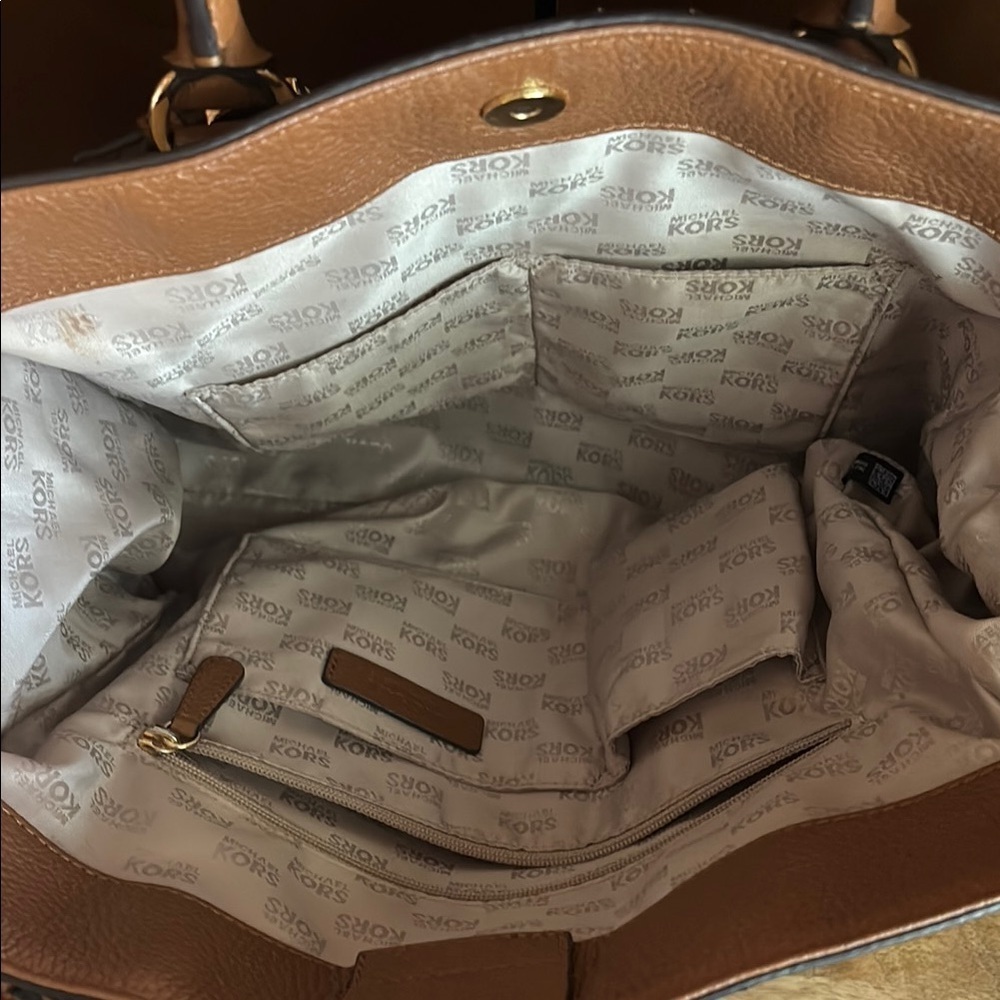 Michael Kors Brown and White Shoulder Bag with Gold Accents - Picture 8 of 14